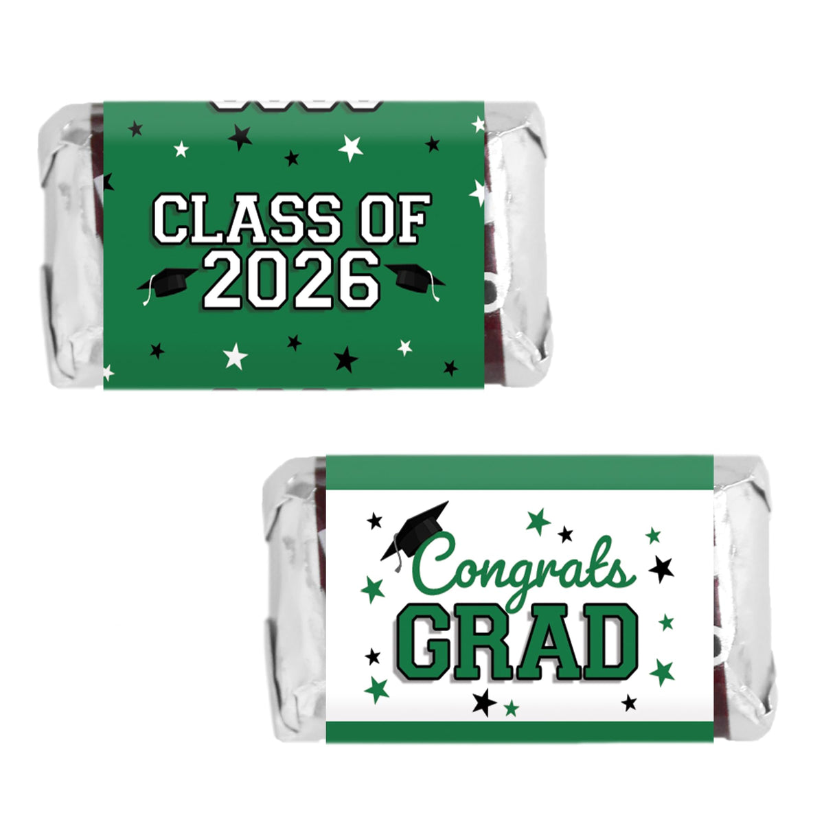 Green Class of 2026 Graduation Mini Candy Bar Wrappers, 42 Count