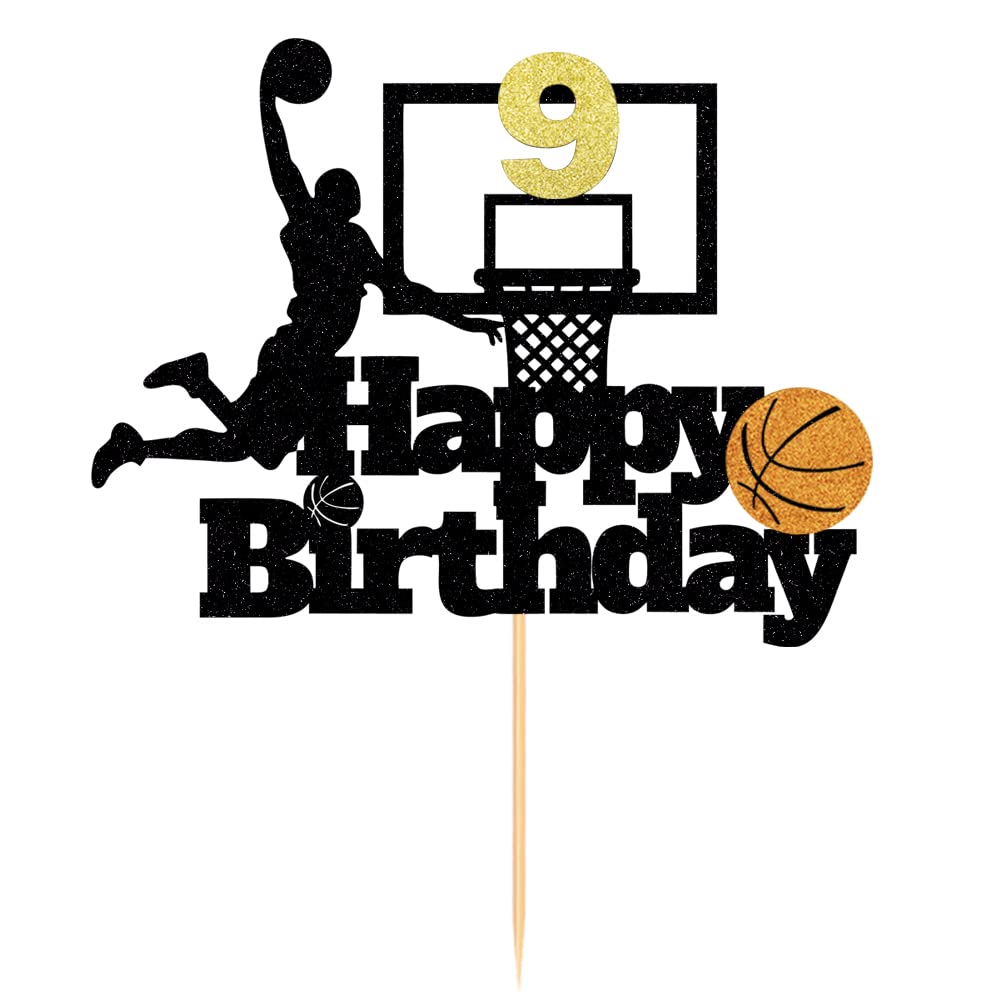 Basketball Happy 9th Birthday Cake Topper-Basketball Themed Birthday Party Cake Decoration-9 Years Birthday Party Supplies (9th)