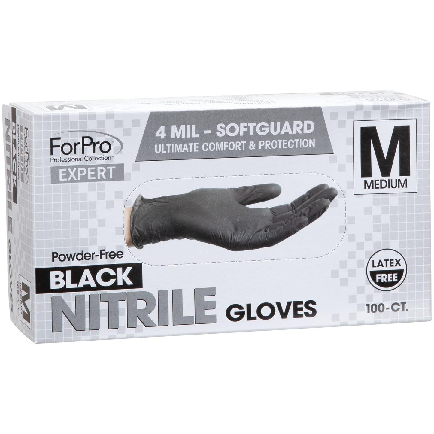 ForPro Expert SoftGuard Disposable Nitrile Gloves, Ultimate Comfort & Protection, Powder-Free, Latex-Free, Non-Sterile, Food Safe, 4 Mil, Black