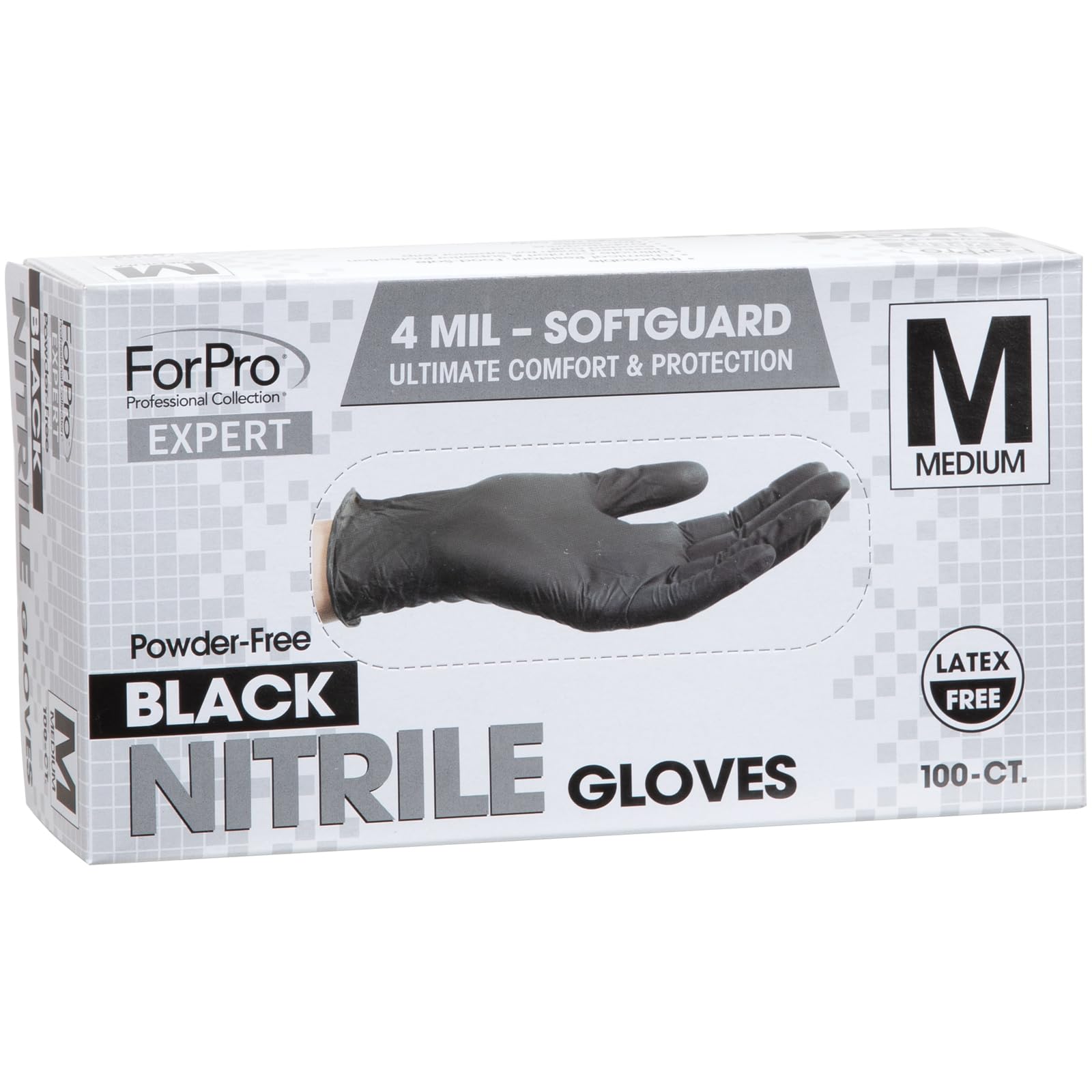 ForPro Expert SoftGuard Disposable Nitrile Gloves, Ultimate Comfort & Protection, Powder-Free, Latex-Free, Non-Sterile, Food Safe, 4 Mil, Black