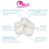 6-Pack Wool Laundry Dryer Ball by Mili Felt -Reusable Extra Large Premium Natural Fabric Softener, Reduces Clothing Wrinkles, Eco-Friendly ~ Made
