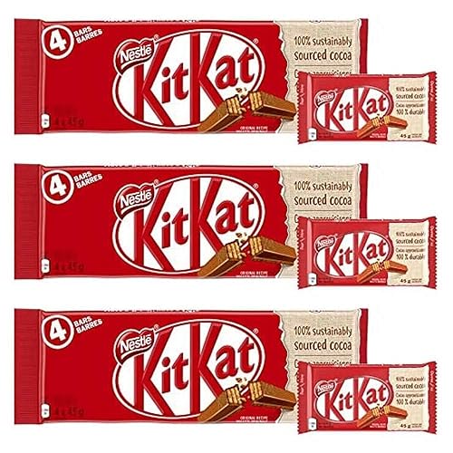 KIT KAT 4 Finger Milk Chocolate Multipack 4x45g, 3-Pack (Imported from Canada)