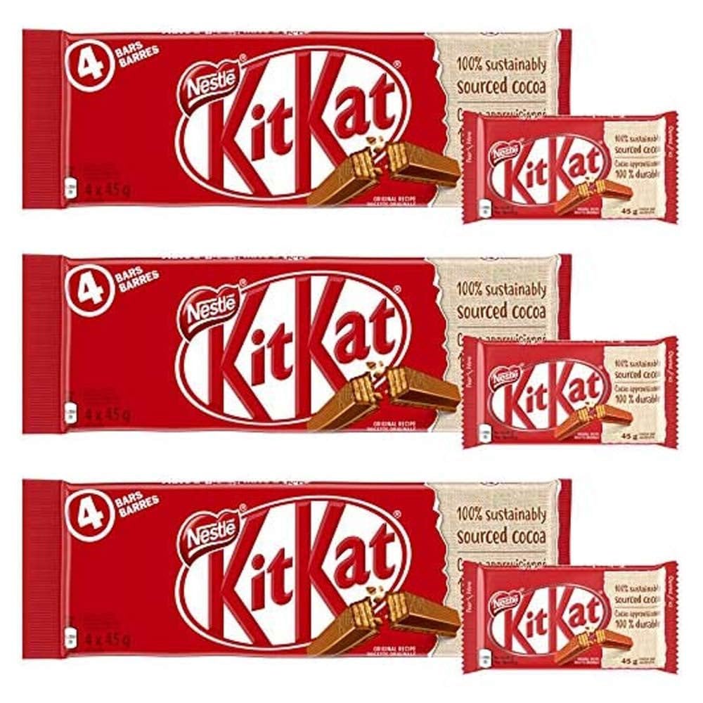KIT KAT 4 Finger Milk Chocolate Multipack 4x45g, 3-Pack (Imported from Canada)