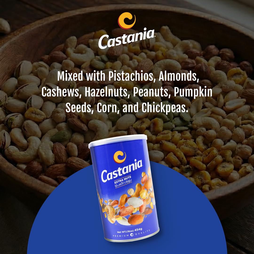 Castania Lebanese Mixed Nuts, Extra Mix with Pistachios, Almonds, Cashews, Hazelnuts, Peanuts, Pumpkin Seeds, Corn, and Chickpeas, 16oz