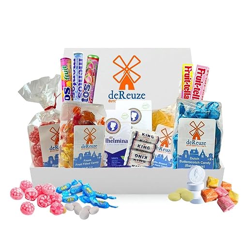 deReuze Dutch Sweets and Treats Gift Box - Butterscotch, Raspberry & Fruit Flavored Hard Candy, Dutch Mints & Fruity Chews - Imported Candy Variety