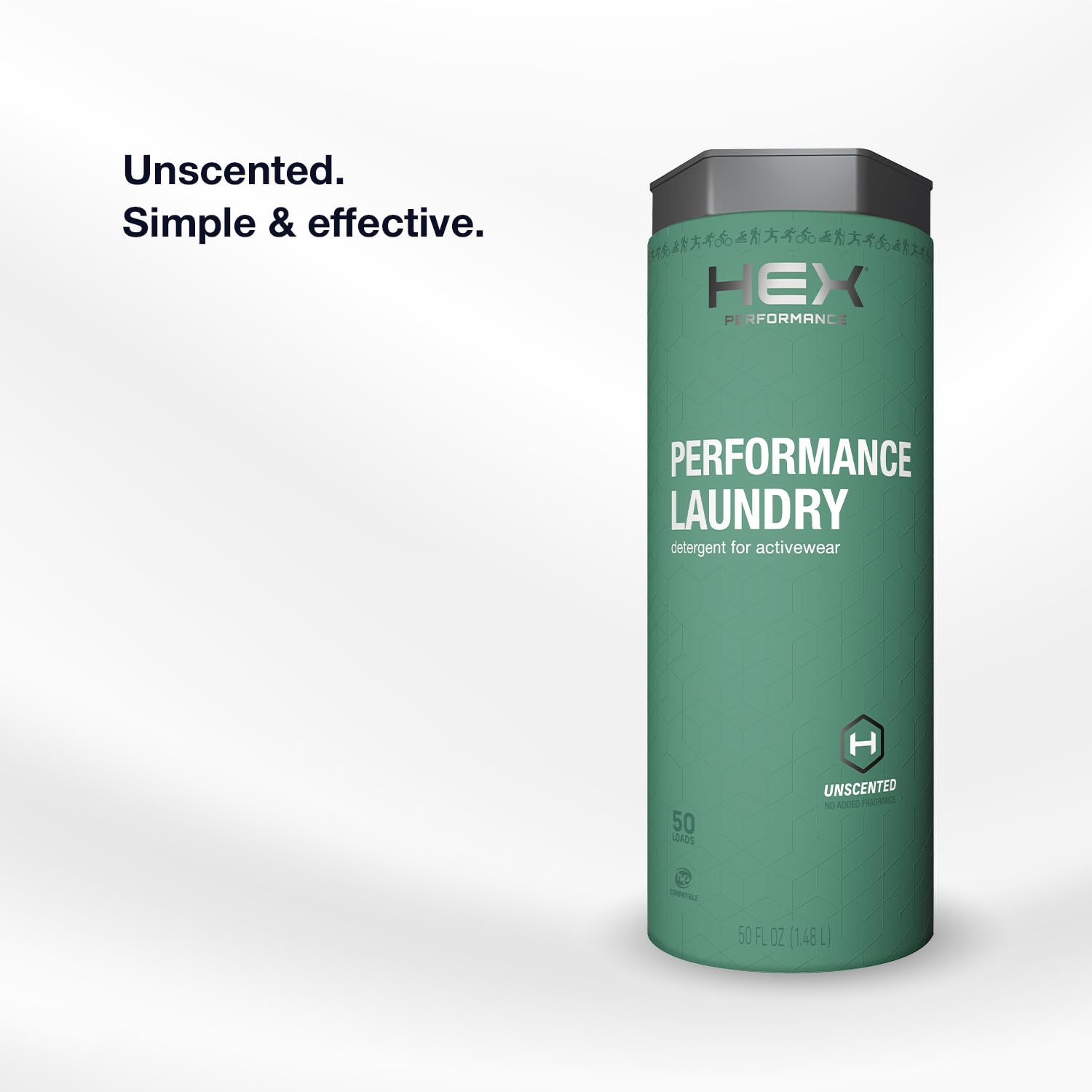 HEX Performance Laundry Detergent, Unscented, 100 Loads (50ld Pack of 2) - Concentrated Activewear Detergent for Odor Removal, Sweat & Residue