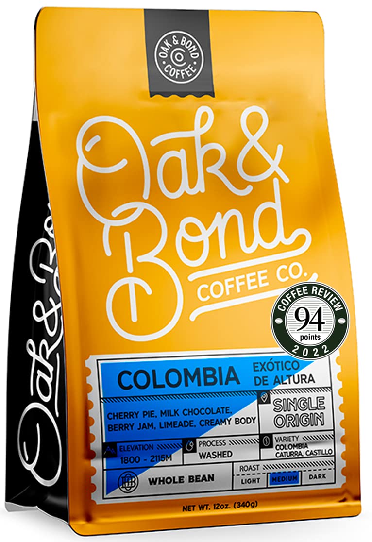 Oak & Bond Coffee Co. Colombia Single Origin Coffee, Medium Roast, 100% Arabica, Whole Bean -12 oz. Bag