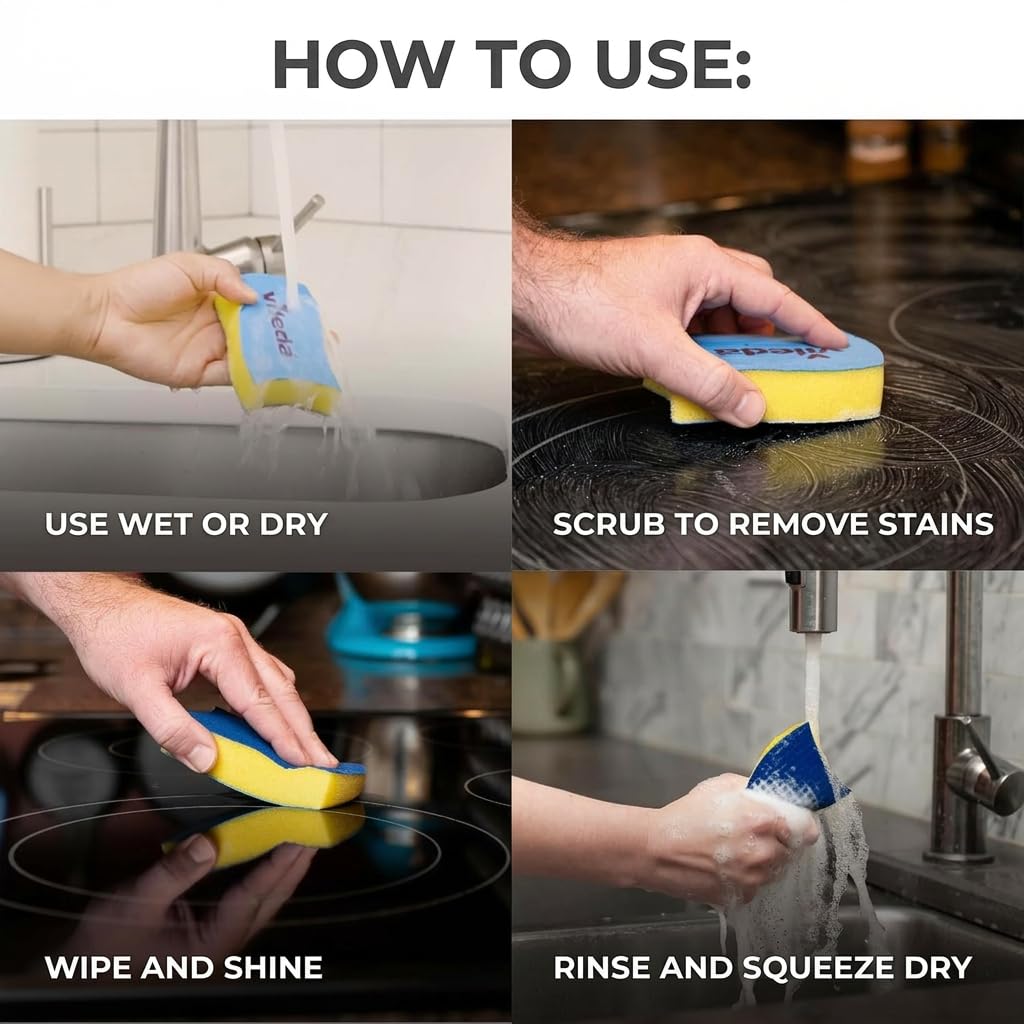Vileda Scrunge Glass Ceramic Stovetop No-Scratch Scrub Sponge (Pack of 4)