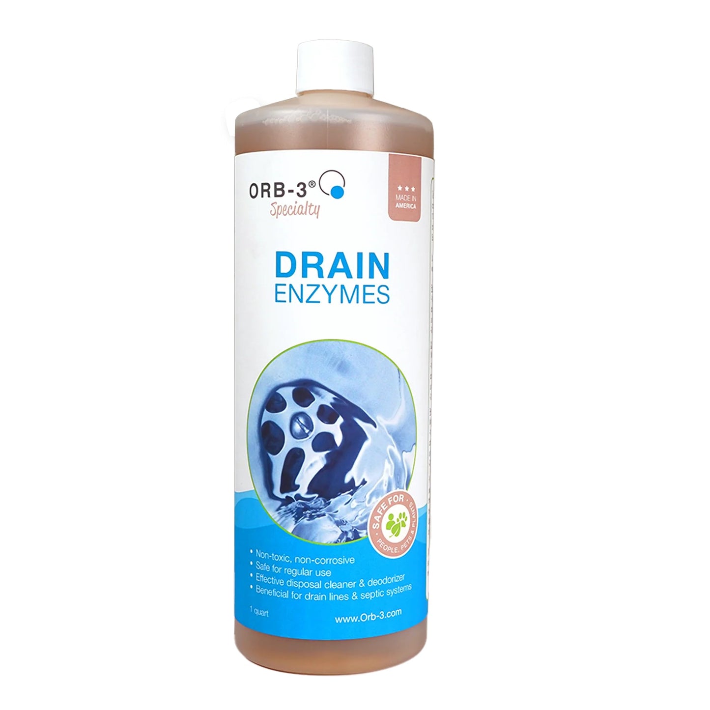 Orb-3 Drain Enzymes, Multi-Purpose Enzymatic Drain Cleaner & Deodorizer, 1-Quart - Breaks Down Grease & Organic Build-Up for Drains, Pipes, Garbage