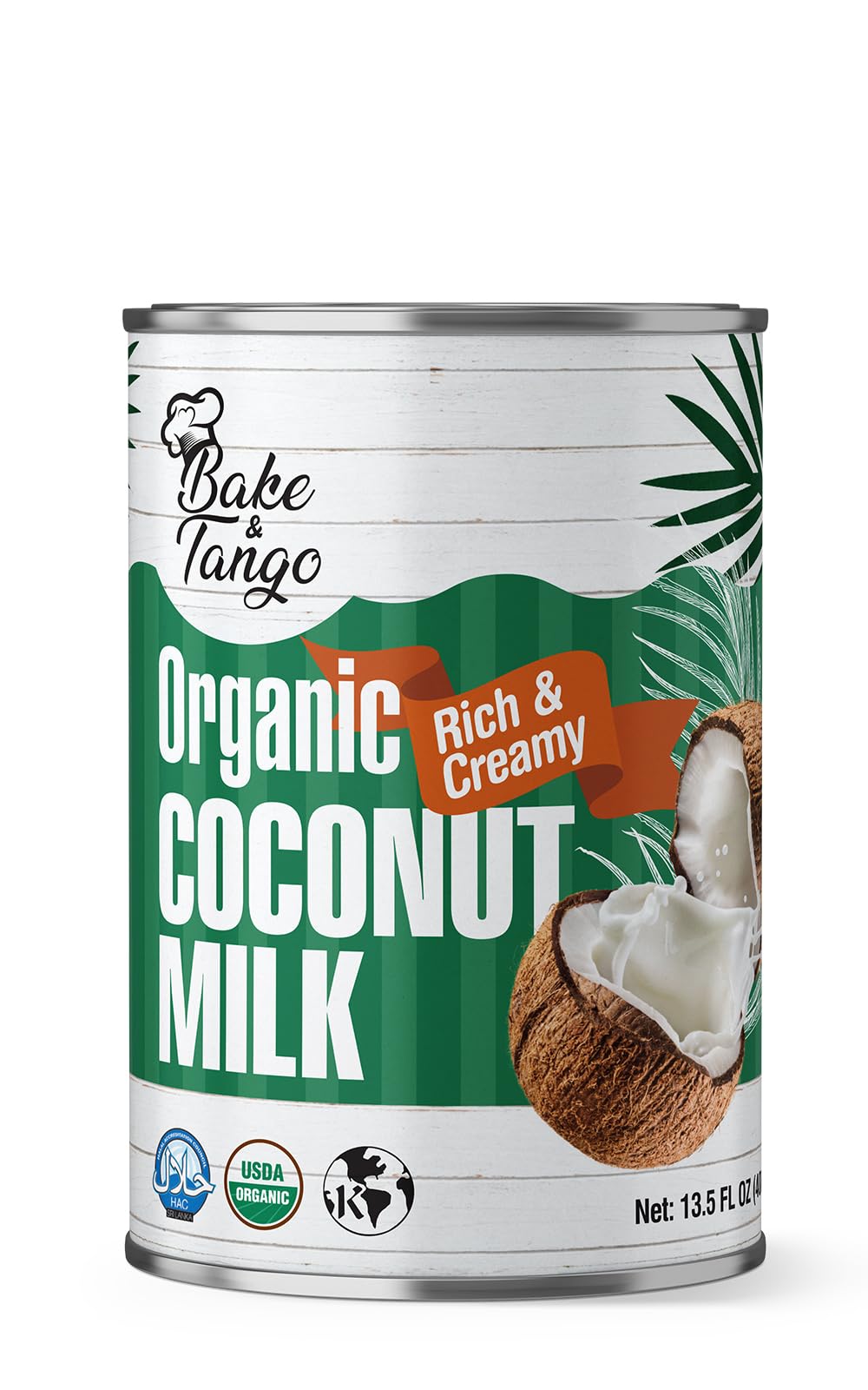 Bake & Tango Organic Coconut Milk - Rich & Creamy Coconut Milk, High-Fat, Unsweetened, Kosher, for Smoothies, Ice Creams, Baking & Cocktails, 13.5 fl oz