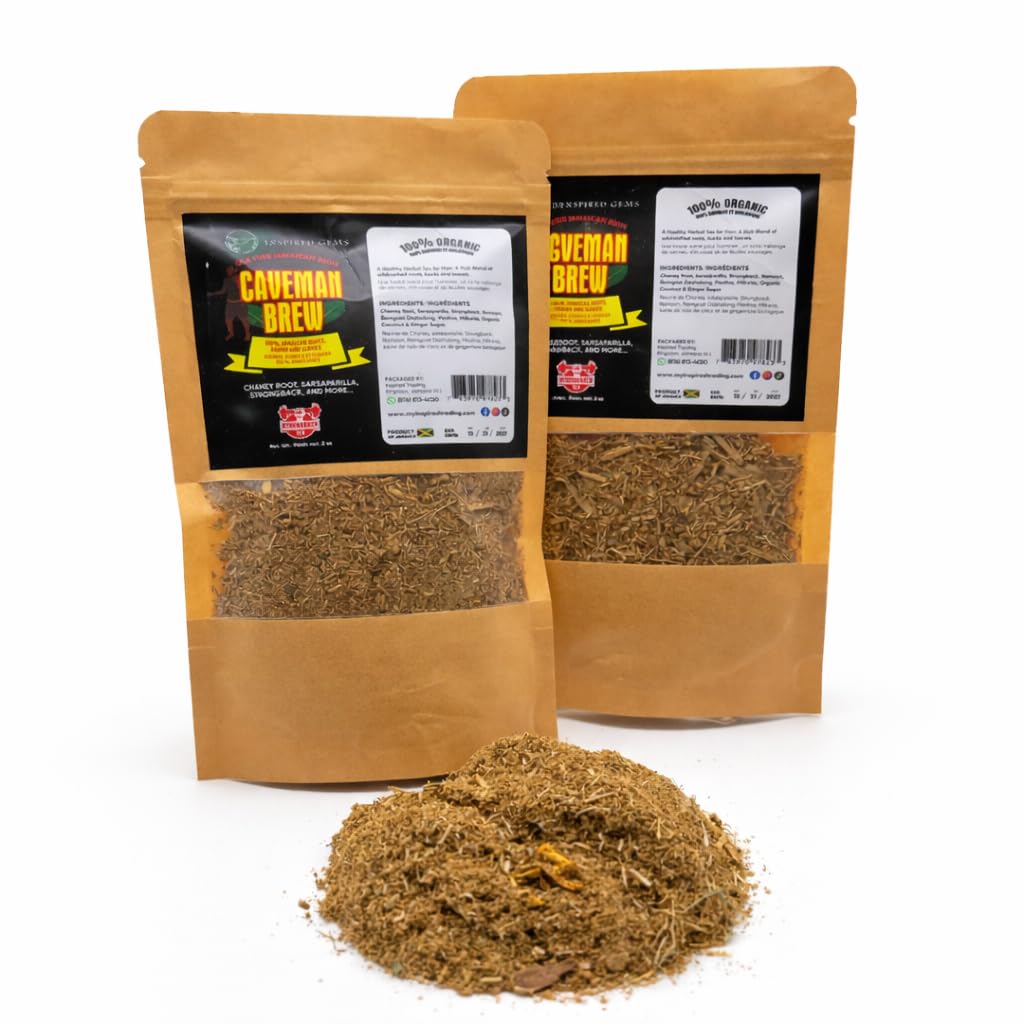 Caveman Brew Jamaican Roots Herbal Tea, 2-Pack - Sarsaparilla, Chaney Root, Medina, Ra-Moon and Other Traditional Jamaican Roots Tonic/Tea