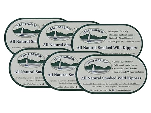 Bar Harbor Natural Smoked Wild Kippers, 6.7 oz (190g) | Naturally Wood Smoked | Ready to Eat | Naturally Rich in Omega-3 | EZ-Open, BPA-NI Lined Can