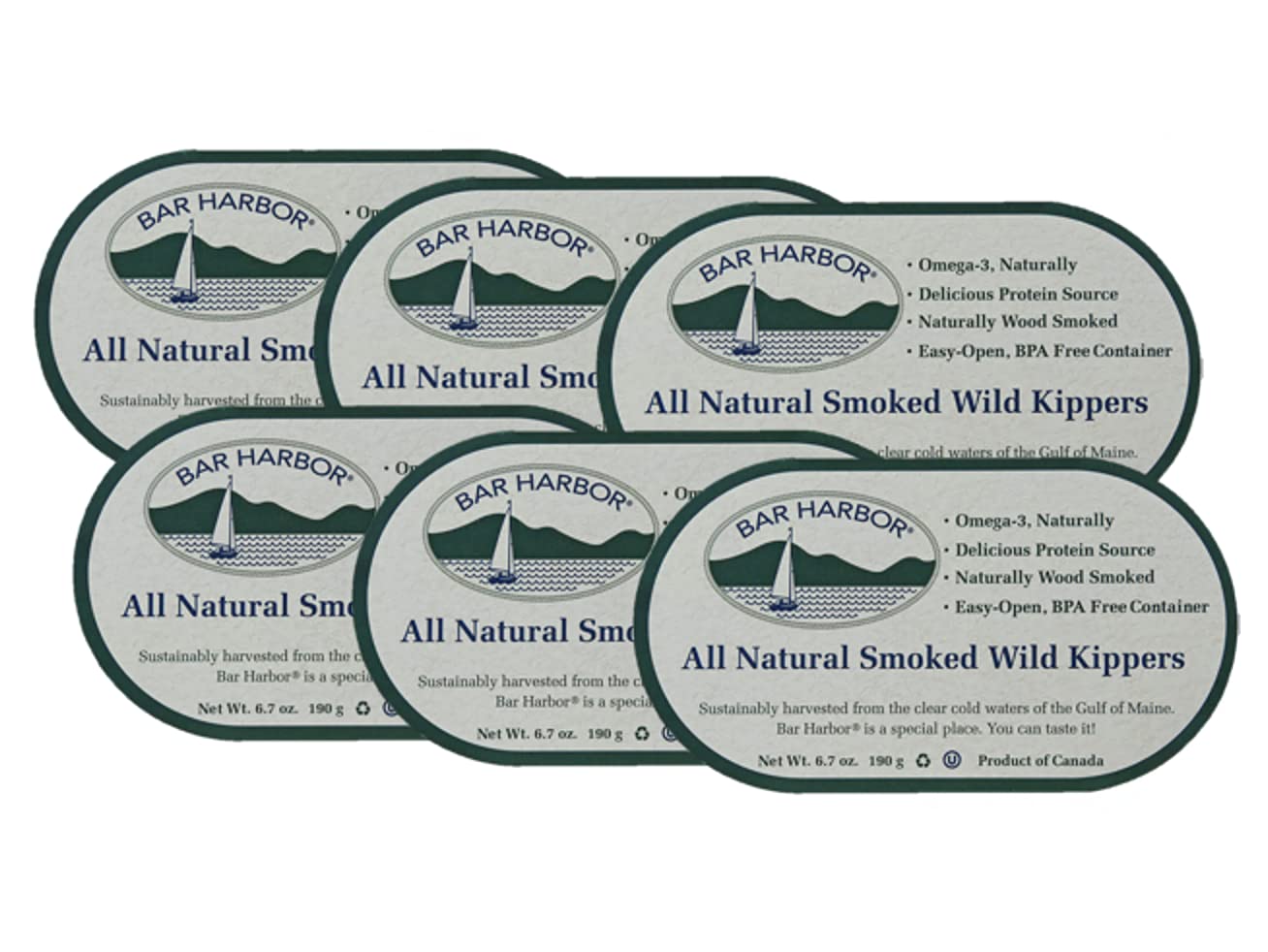 Bar Harbor Natural Smoked Wild Kippers, 6.7 oz (190g) | Naturally Wood Smoked | Ready to Eat | Naturally Rich in Omega-3 | EZ-Open, BPA-NI Lined Can