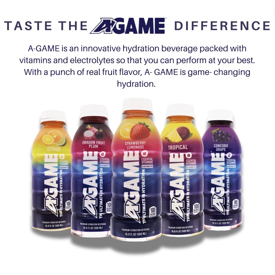 A-GAME Sports Drink, Tropical, The Ultimate Hydration Sports Beverage for Athletes, 8 Essential Vitamins including B, C, & E plus Natural Sea Salt