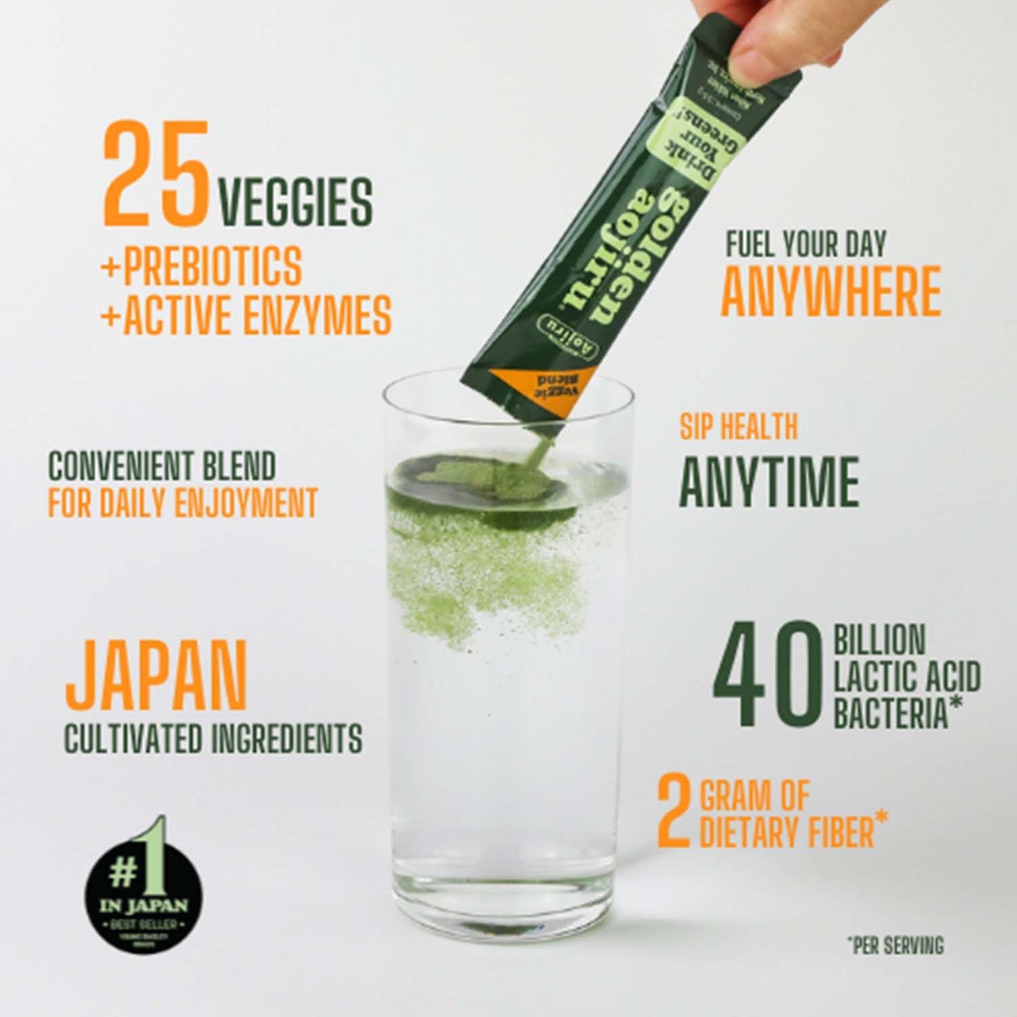 NIHON YAKKEN Golden Aojiru Green Superfood Powder - Japanese Barley Grass Juice with 25+ Vegetables, Prebiotic & Enzymes - Gluten Free, Green Juice
