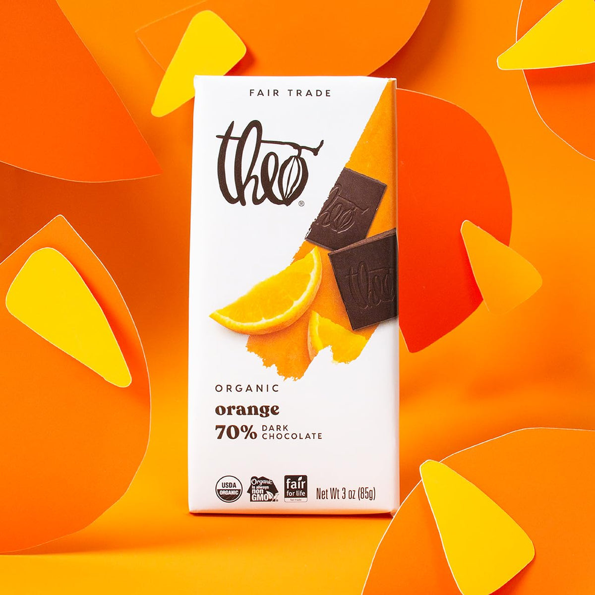 Theo Chocolate Orange Organic Dark Chocolate Bar, 70% Cacao, 6 Pack | Vegan, Fair Trade