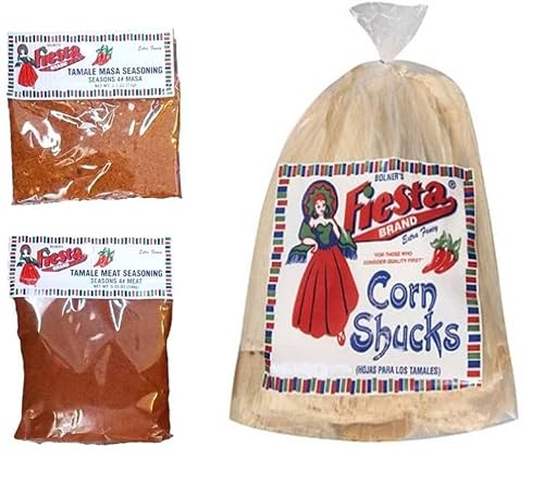 Bolner's Fiesta Extra Fancy Tamale Seasoning Kit With Corn Shucks Bundle - Seasons 4# Meat And Masa: (1) Tamale Masa Seasoning, (1) Tamale Meat