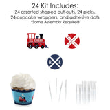 Big Dot of Happiness Railroad Party Crossing - Cupcake Decoration - Steam Train Birthday Party or Baby Shower Wrappers and Treat Picks Kit - Set of 24