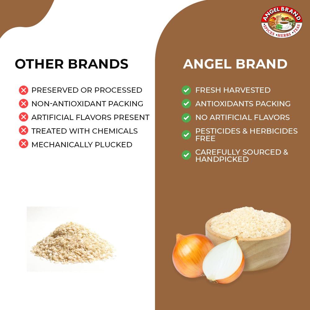 Angel Brand Minced Onion - 16 oz Bottle - Dehydrated Dried Onion Flakes, Perfect for Cooking, Seasoning, and Recipes.