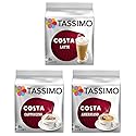 Tassimo New 3 Costa Variety Bundle - Costa Latte (New Smaller Pack), Americano And Cappuccino - New Smaller Latte Pack Version