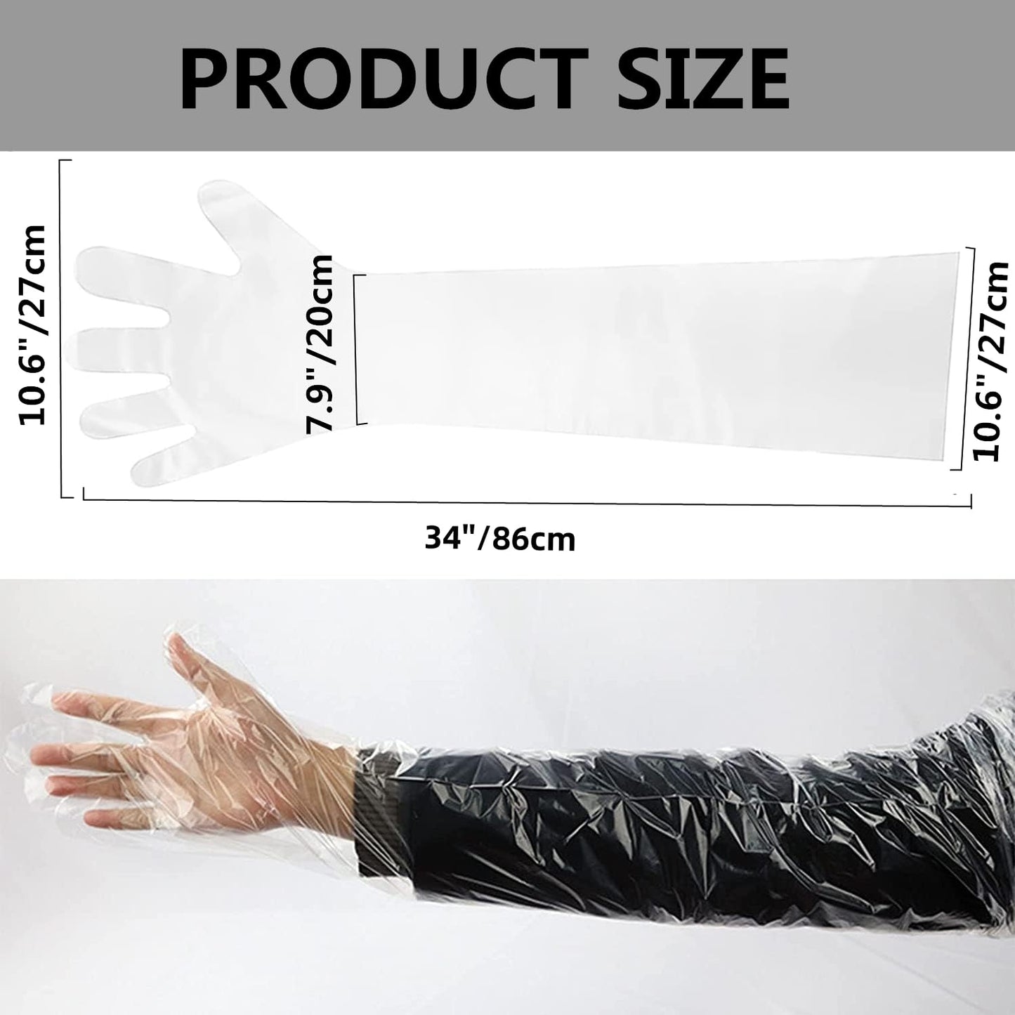 goldhik 50pcs Long Disposable Gloves, Extra Long Full Arm 34inch - Veterinary Insemination Rectal Gloves for Field Dressing, Gutting Deer, Gardening