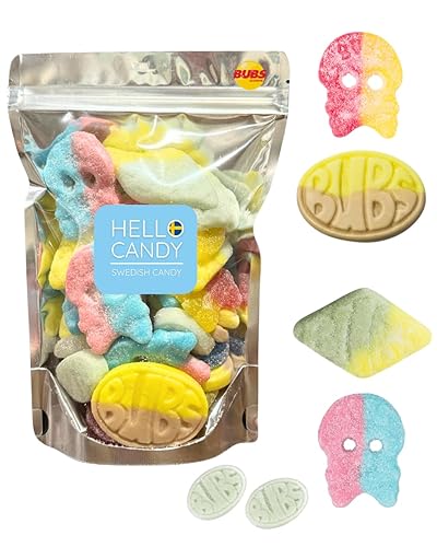 HELLO CANDY Swedish BUBS Candy MIX #1, Assorted Sweet & Sour Flavors, 0.5 lb Bag - Soft Fruit Chews, Scandinavian Sweets for Kids & Adults
