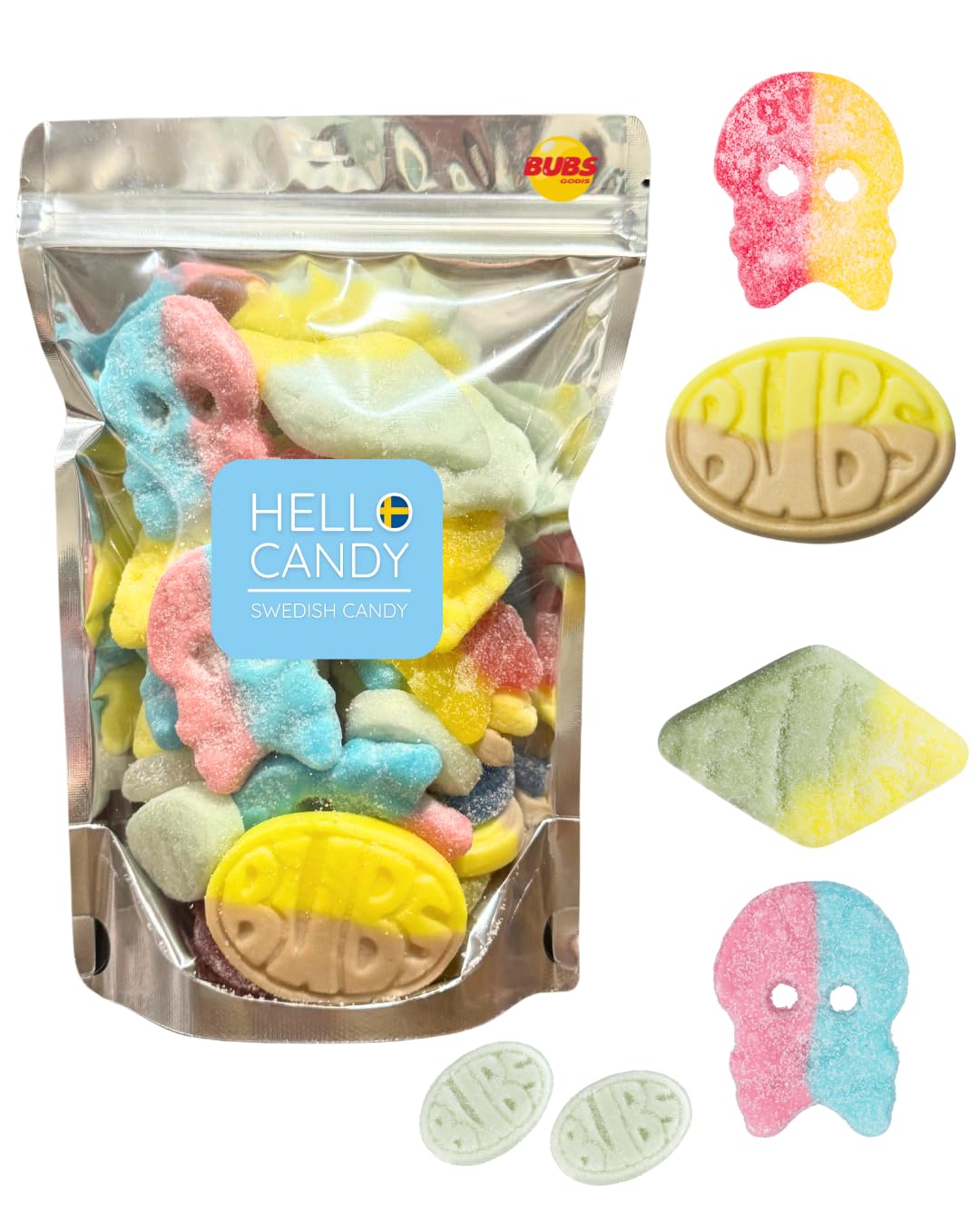 HELLO CANDY Swedish BUBS Candy MIX #1, Assorted Sweet & Sour Flavors, 0.5 lb Bag - Soft Fruit Chews, Scandinavian Sweets for Kids & Adults
