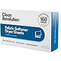 Clean Revolution Natural Fabric Softener Dryer Sheets, 80 Sheets, 160 Loads, Fragrance Free For Sensitive Skin, Made in the USA