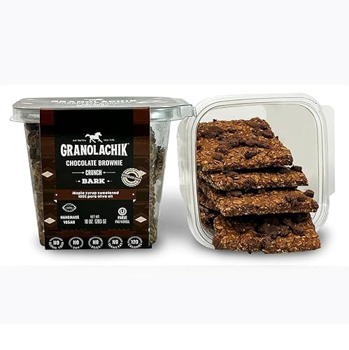 Granolachik Artisanal Granola Bark, Vegan, No Refined Sugars Maple Syrup Sweetened (Chocolate Brownie, 1 Pack)