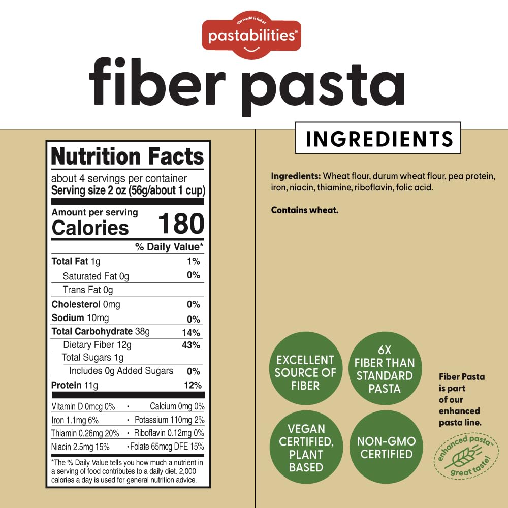 Pastabilities Ruffles Pasta Variety Pack - Low Calorie, High Fiber & High Protein Pasta - (2 Packs Each), Plant Based, Non GMO Certified with 22g