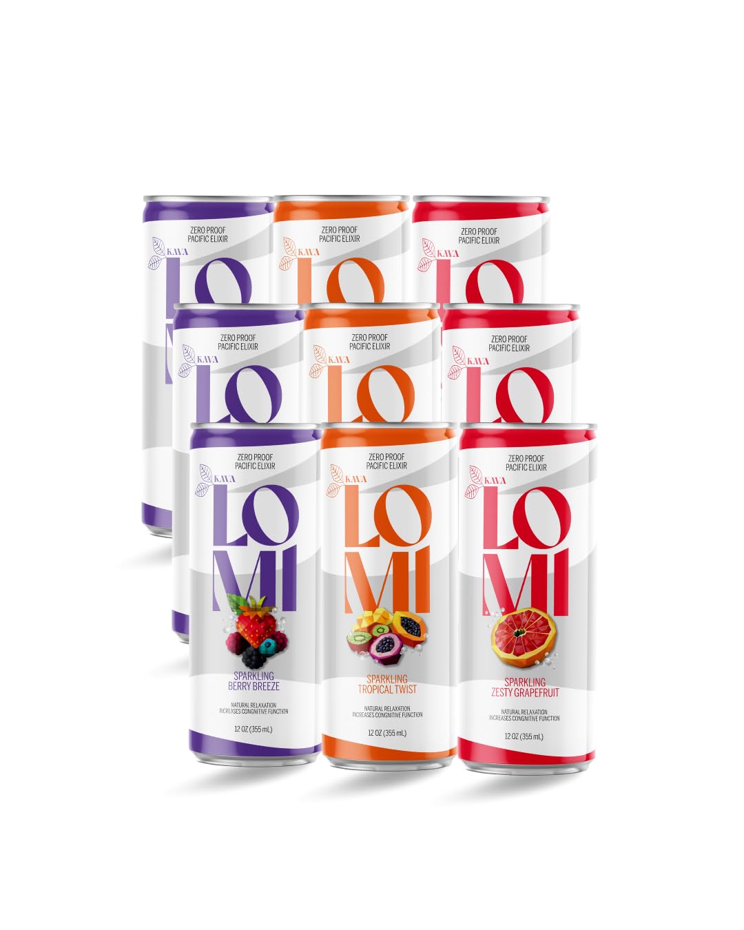 LOMI Zero Proof Pacific Elixir Sparkling Tropical Twist, Natural Relaxation Kava Drink with Adaptogens, Low-Calorie, Gluten-Free, Vegan, 12 fl oz, 4