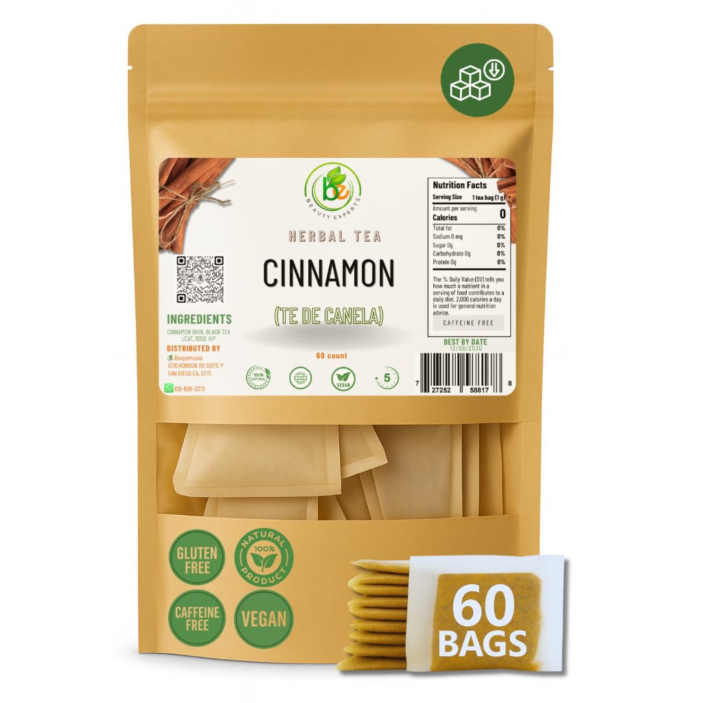 Canela Té (Cinnamon Tea) - 60 Tea Bags - 100% Natural, Vegan, Herbal - Gluten-Free, Non-GMO - by Bexpertsusa