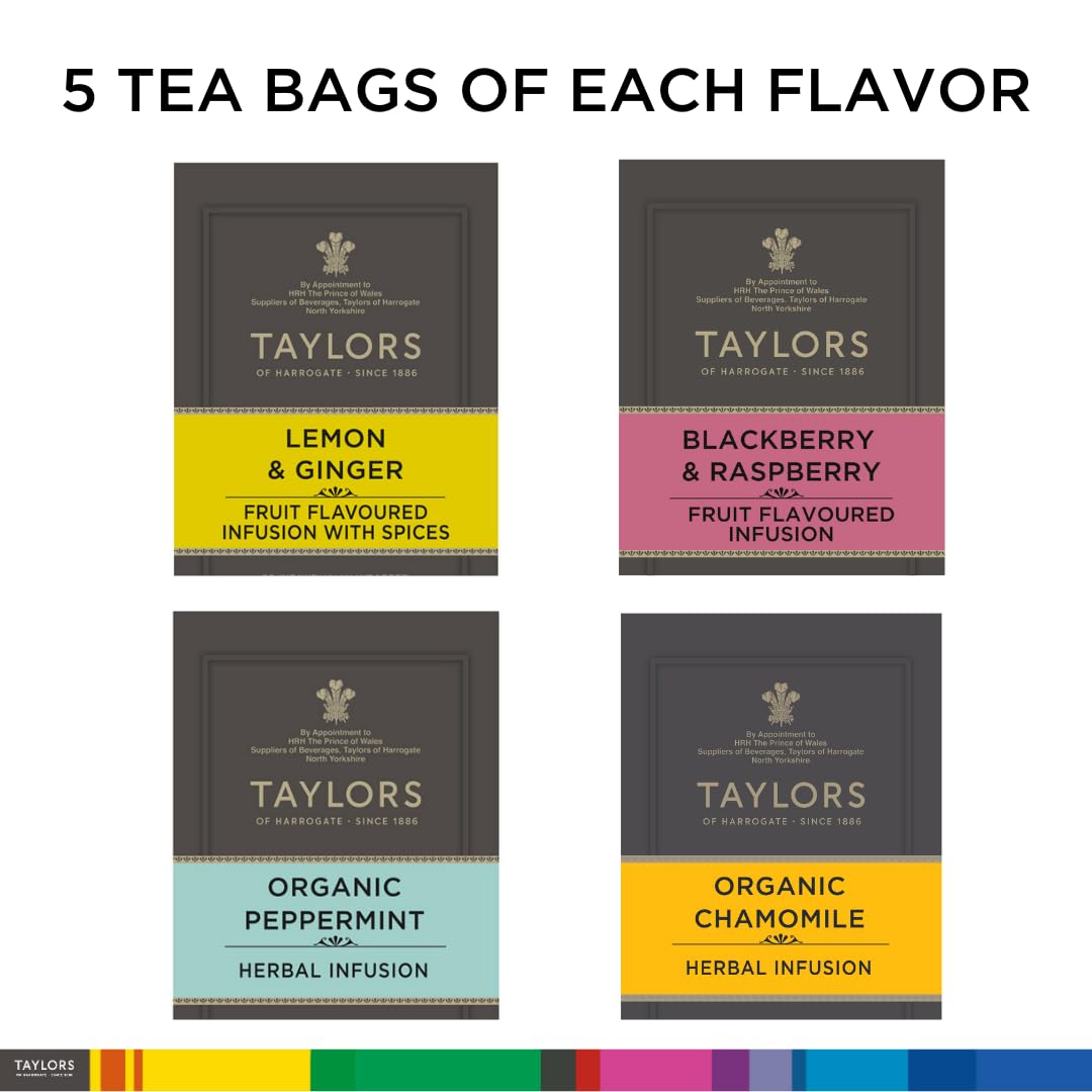 Taylors of Harrogate Assorted Specialty Fruit and Herbal Teas Sampler, Variety Gift Box, Individually Wrapped Bags, 20 Count (Pack of 1), Lemon