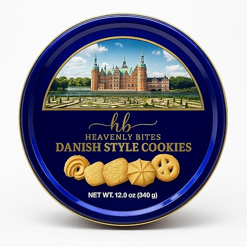 Heavenly Bites Danish Style Butter Cookies in Metal Tin 12 Ounce