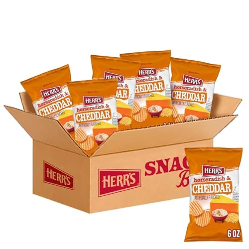 Herr’s Potato Chips, Horseradish and Cheddar Flavor, Gluten Free Snacks, 6oz Bag (6 Count)