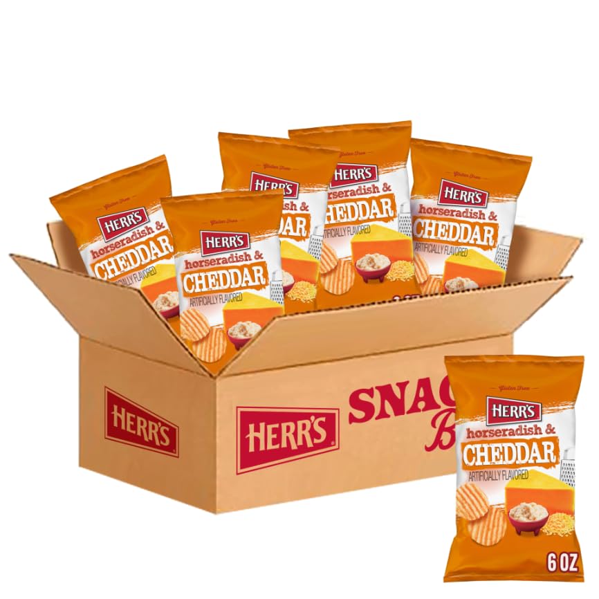 Herr’s Potato Chips, Horseradish and Cheddar Flavor, Gluten Free Snacks, 6oz Bag (6 Count)