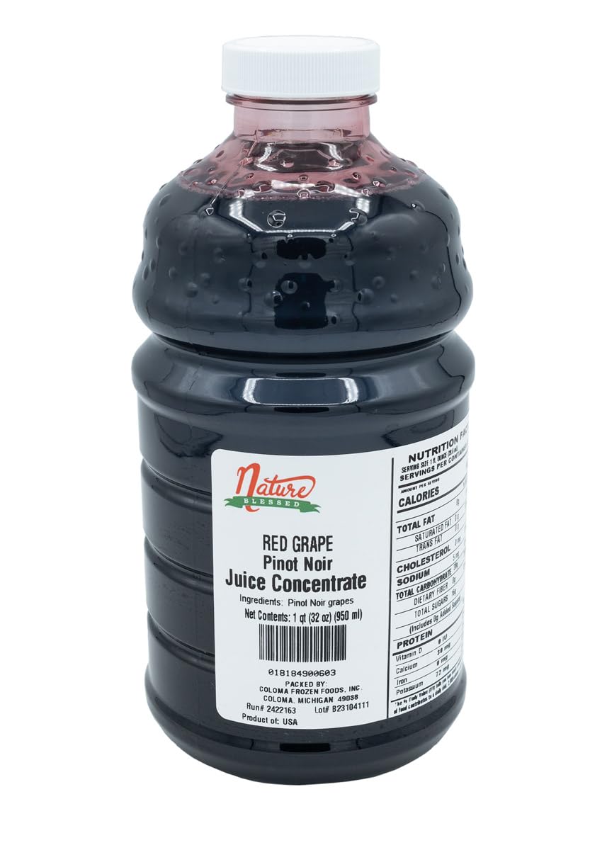 Nature Blessed 100% Pure Pinot Noir Red Grape Fruit Juice Concentrate - 1 Quart (1/32 fl oz bottle), Ideal for Home Vintners and Brewers, Wine