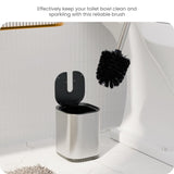 Home Zone Living Toilet Brush with Automatic Lid and Stainless Steel Handle, Compact Bathroom Cleaning Tool