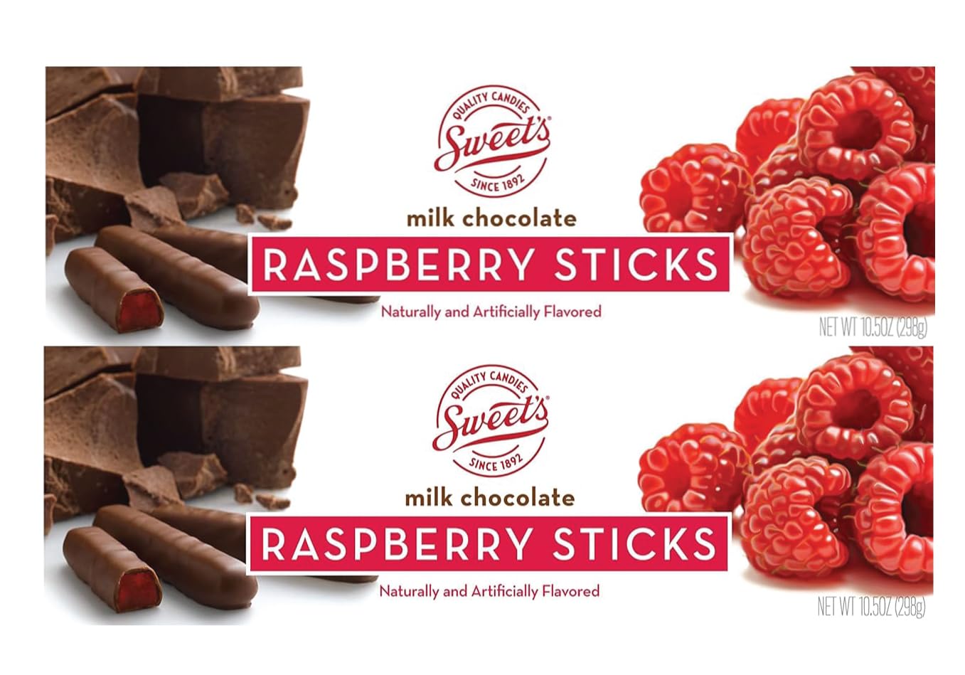 Sweet's Candy Milk Chocolate Raspberry Stick (2) and Happy Holidays Card (1) Bundle