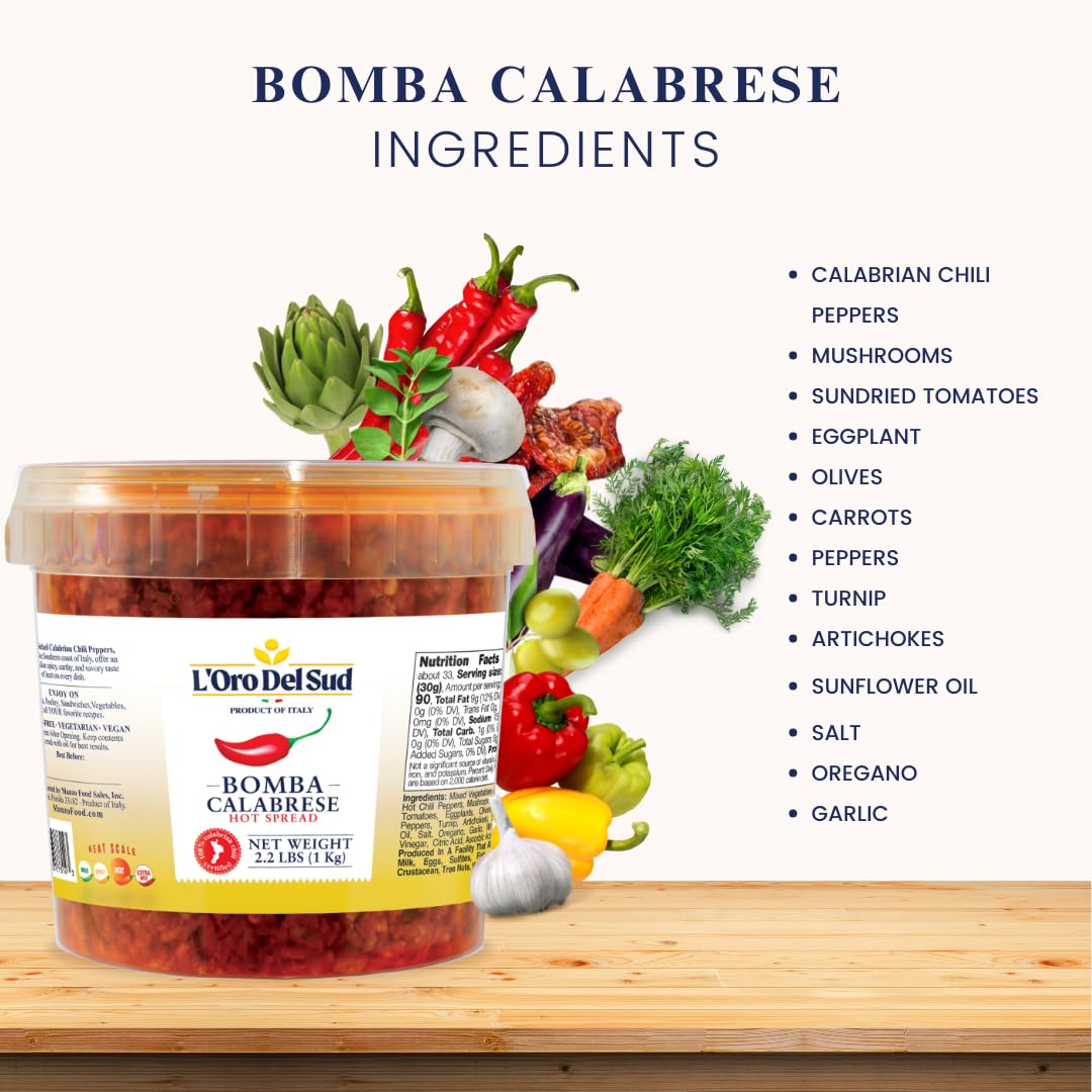 L'Oro Del Sud Calabrian Bomba Hot Pepper Sauce, Bomba Calabrese, 2.2 lb