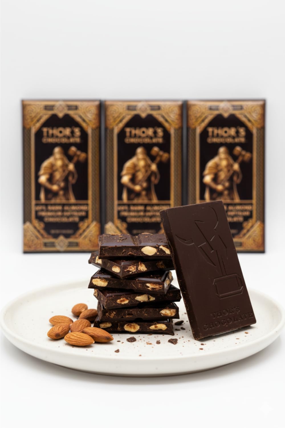 Thor's Chocolate 60% Dark Chocolate Bar with Almonds 3-Pack (3 x 3 oz) | Bean to Bar, Rich & Smooth, Crunchy Almonds, Ethically Sourced, Small Batch