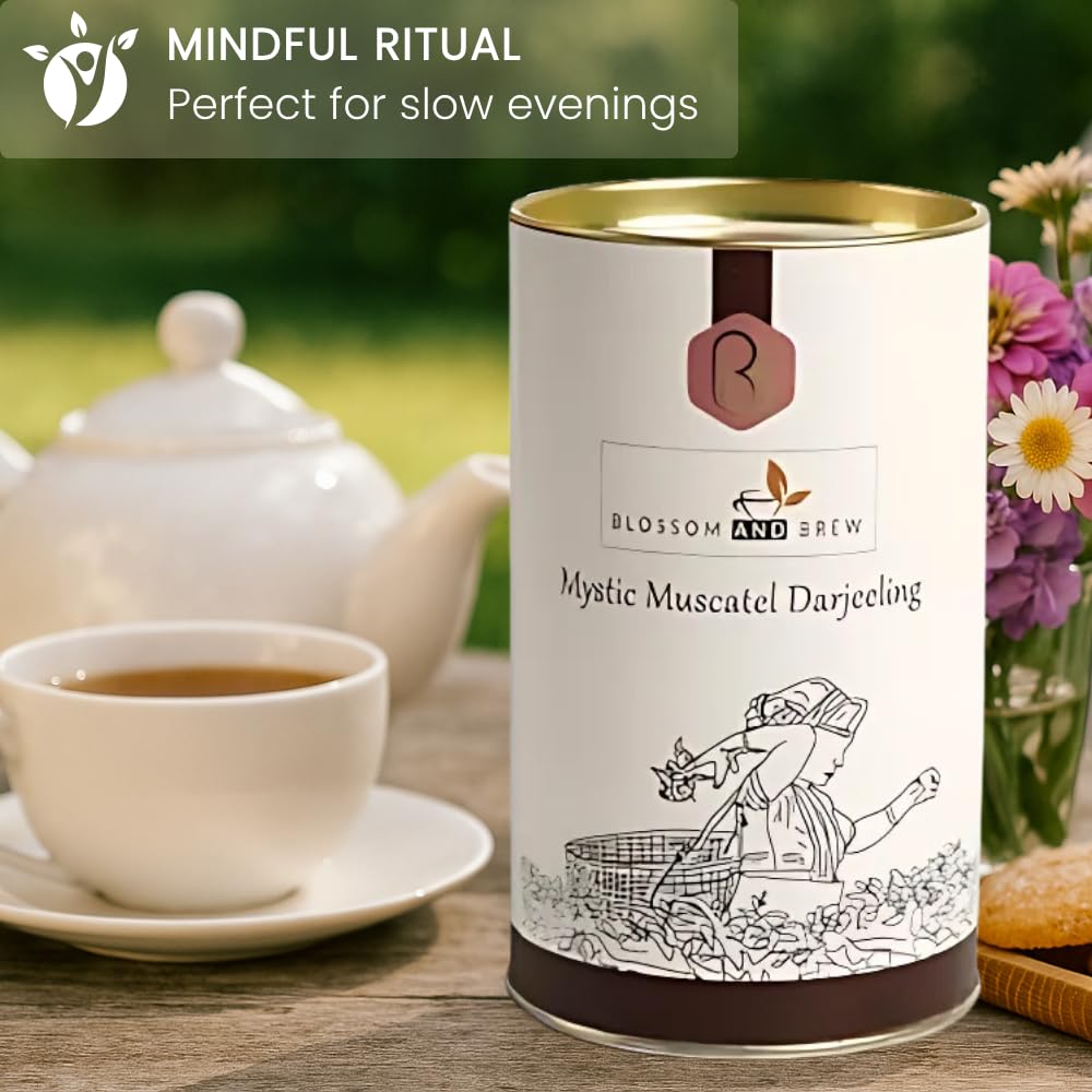 Blossom & Brew Mystic Muscatel Darjeeling Loose Leaf 2nd Flush Black Tea (1.76oz) with Signature Muscatel Notes - Aromatic Indian Chai from Teesta