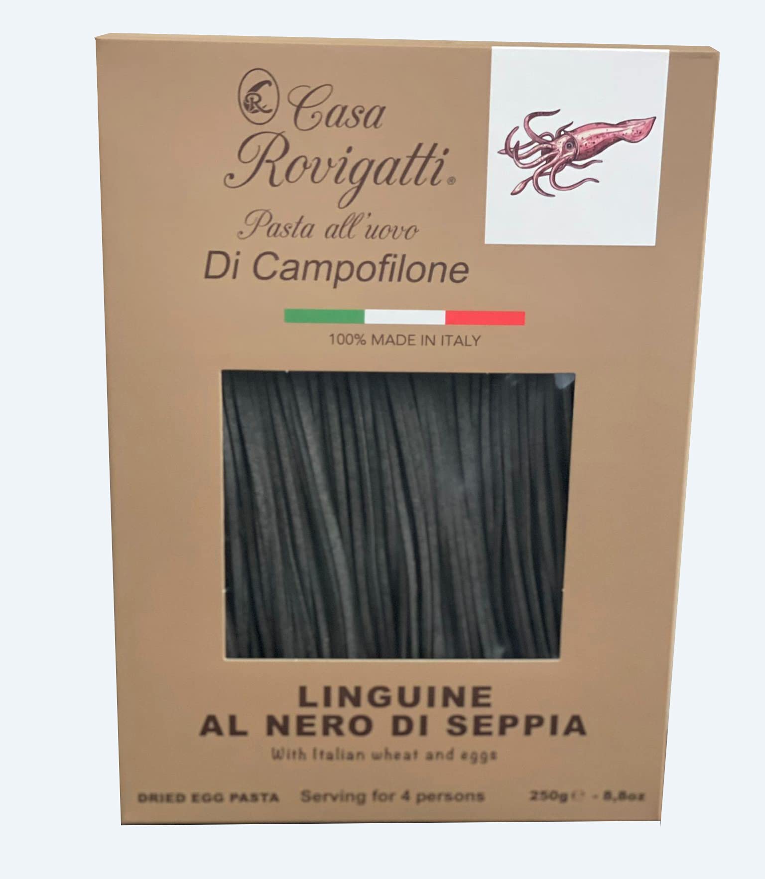 Linguine with Ink of Squid (Pack of 4) - Italian Linguine Al Nero Di Seppia Pasta From the Region of Di Campofilone- Imported Italian Egg Pasta- 8.8