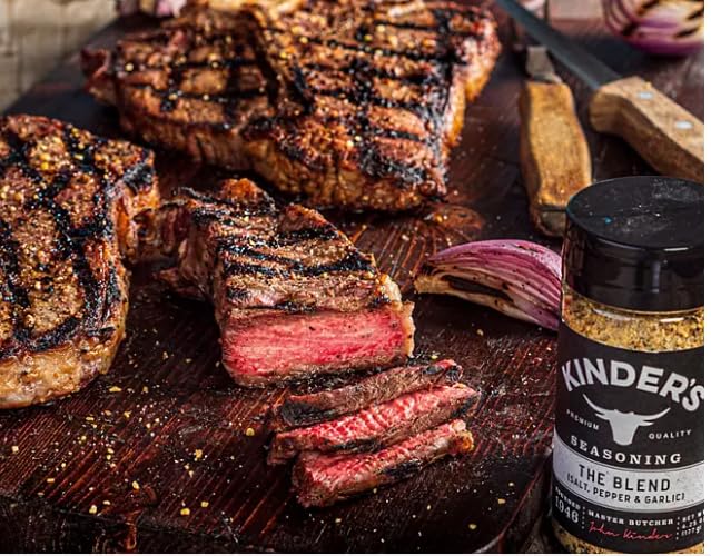 Seasoning Set by KINDERs Pantry Essentials, 4 Pack, 10.5 oz The Blend, 9.5 oz Buttery Steakhouse, 9.5 oz Woodfired Garlic, 9.4 oz Cowboy Butter