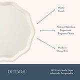 Bonjour Fte French Crme Compostable Dinner Plates | Sturdy Disposable Plates for Baby & Bridal Showers | Premium 10.5" Large Size, Pack of 8 |
