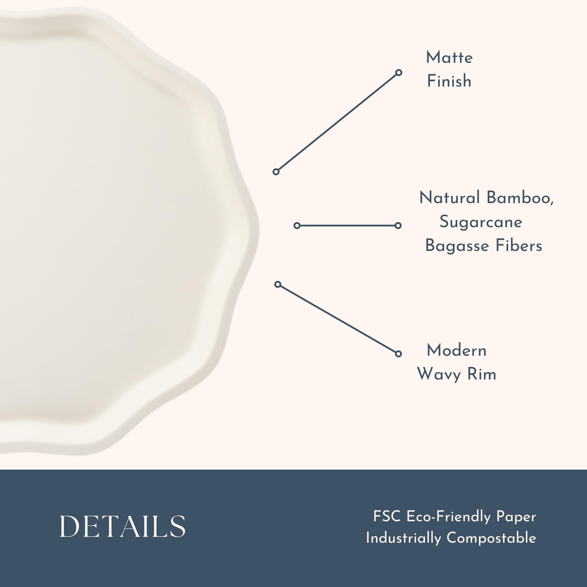 Bonjour Fte French Crme Compostable Dinner Plates | Sturdy Disposable Plates for Baby & Bridal Showers | Premium 10.5" Large Size, Pack of 8 |
