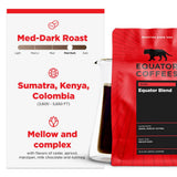 Equator Coffees, Equator Blend Ground Coffee, Medium Dark Roast, Fresh Roasted, Smooth Chocolate & Nutmeg Flavor Notes, Sustainable, 10.5 oz Bag