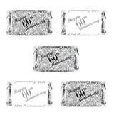60th Anniversary Miniatures Candy Bar Wrapper, (Set of 60) Mini Chocolate Bar Stickers; Silver and White, Candy Not Included. Made in USA