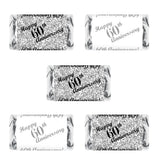 60th Anniversary Miniatures Candy Bar Wrapper, (Set of 60) Mini Chocolate Bar Stickers; Silver and White, Candy Not Included. Made in USA