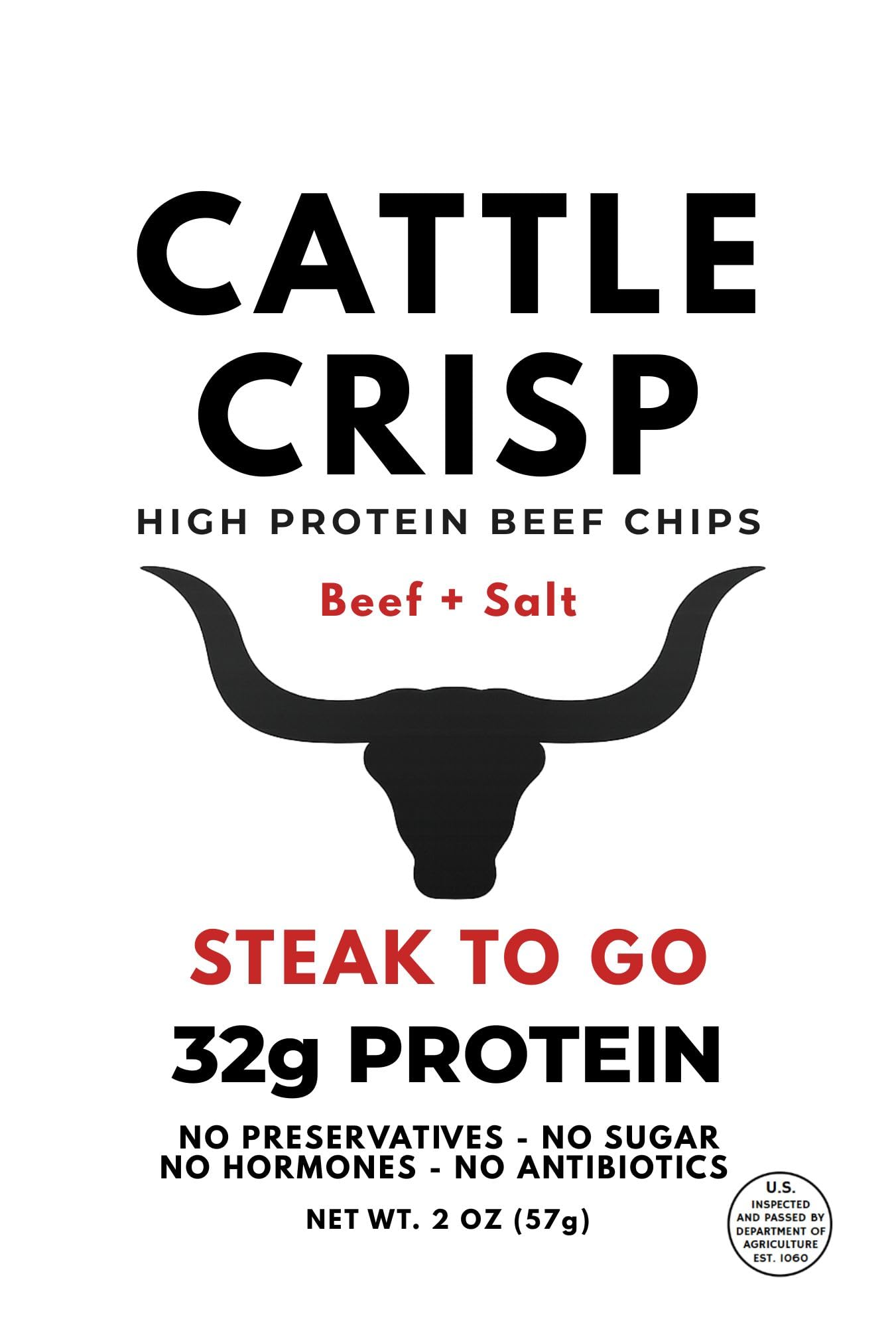 Cattle Crisp Beef Chips - 32g Protein Meat Snack, 2 oz